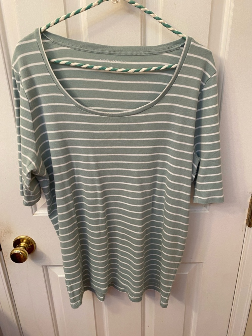 Striped Scoop Neck Women’s Top in Sage & White